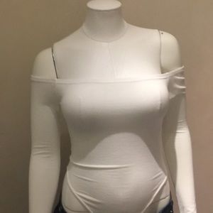 Boohoo off shoulder bodysuit.